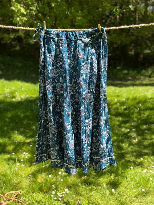 Blue Floral Long Skirt