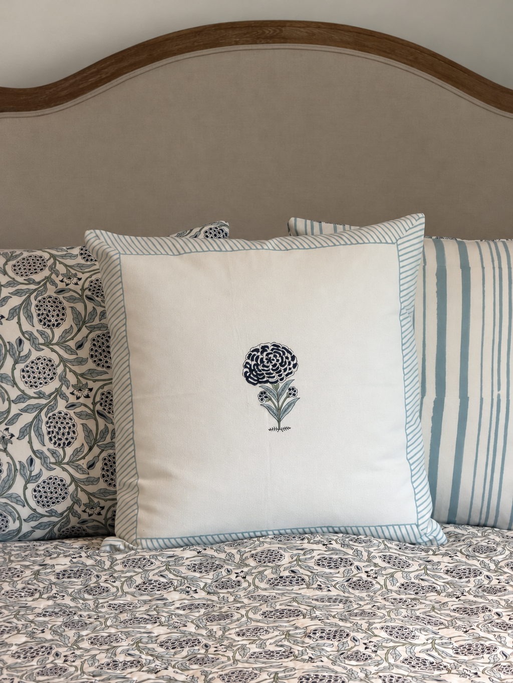 Handmade Cushion Cover – Blue Jaal Motif